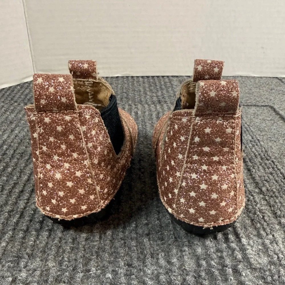 Old Soles Twinkle Rose Gold Glitter Star Baby Boots Chelsea Shoes AUS 3 US 4